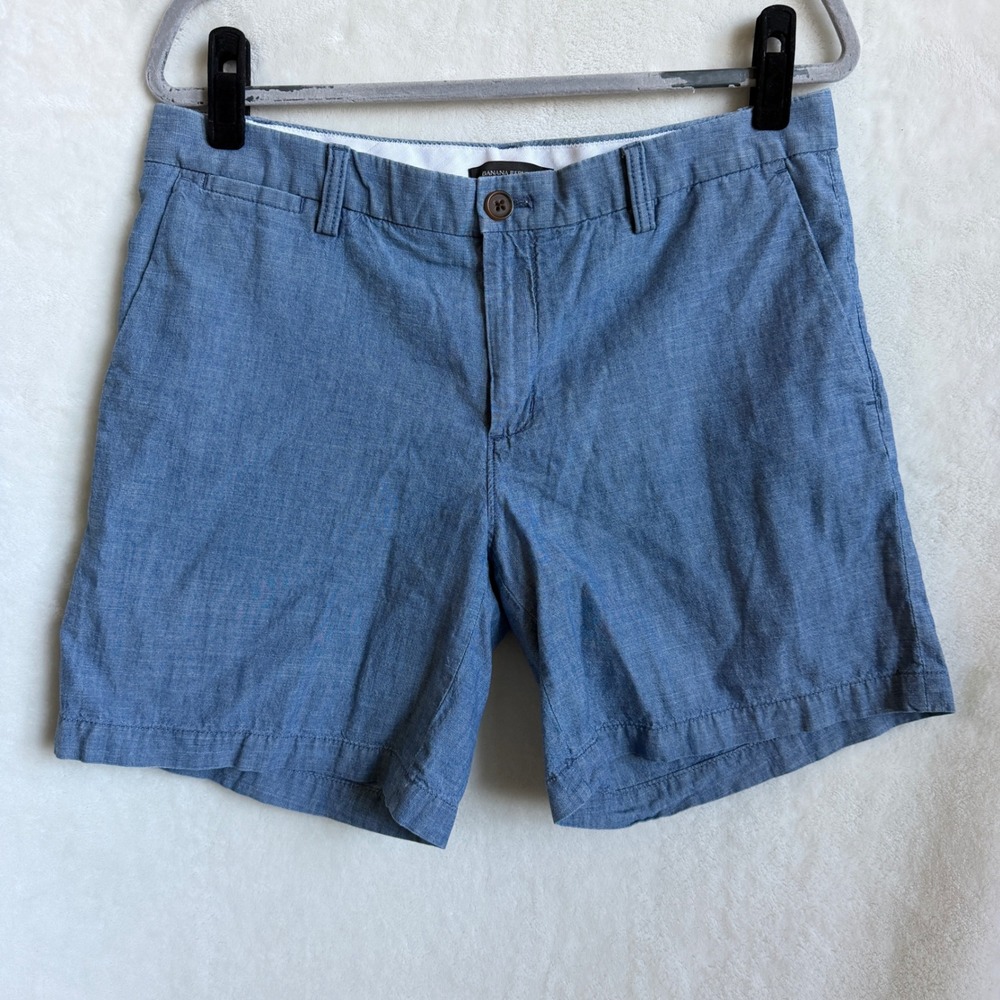 Banana Republic Chambray Shorts Blue Cotton Flat Front Walking Shorts Size 10